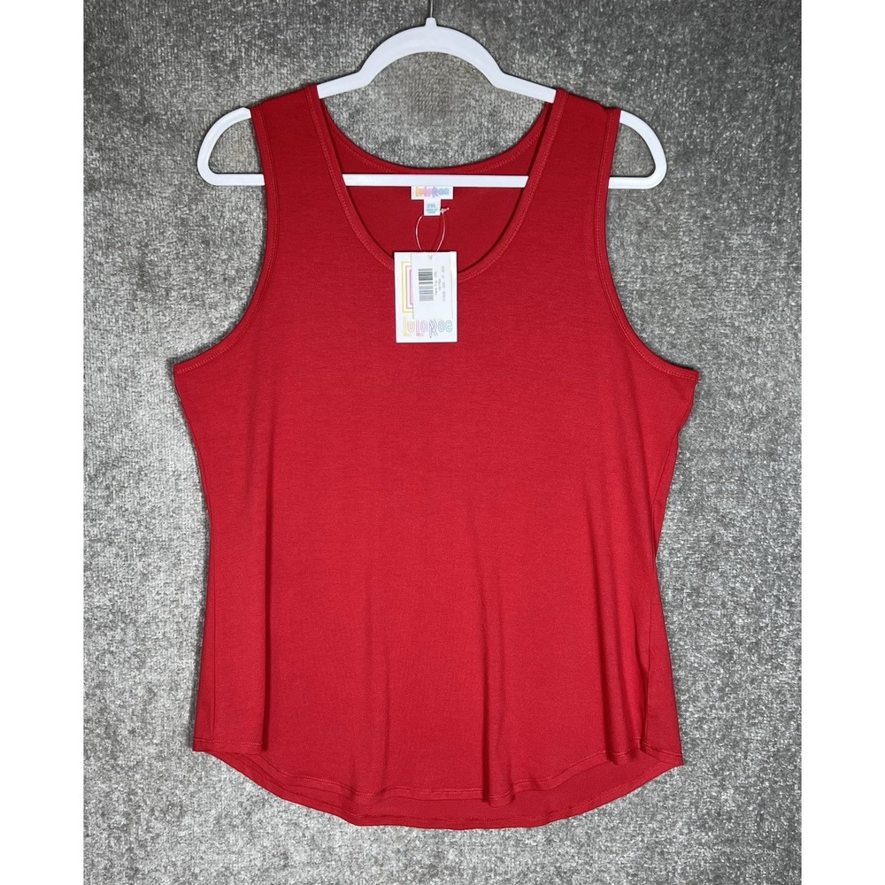 Lularoe‎ Tank Top Womens Sz 2XL Red Scoop Neck Sleeveless Stretch Curved Hem New